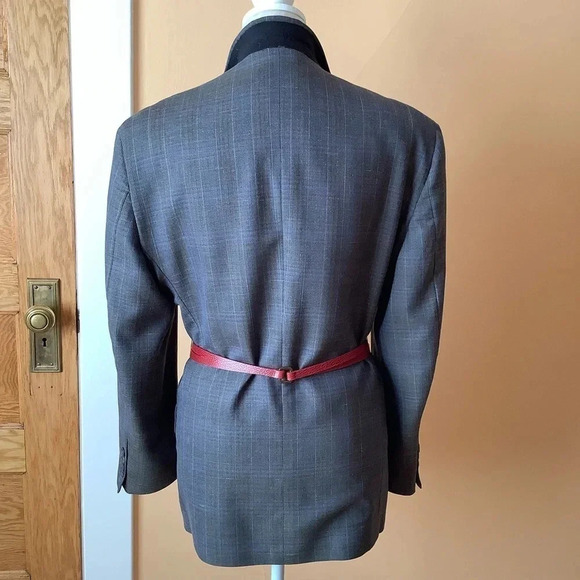 VINTAGE Gray Plaid Wool/Silk Menswear Oversized Blazer - Picture 5 of 15